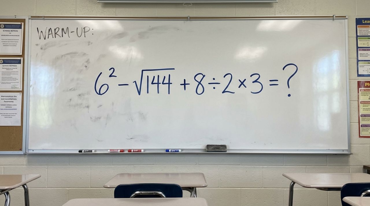 Não resolva na ordem em que está escrito: 6² − √144 + 8 ÷ 2 × 3 desafia sua memória matemática