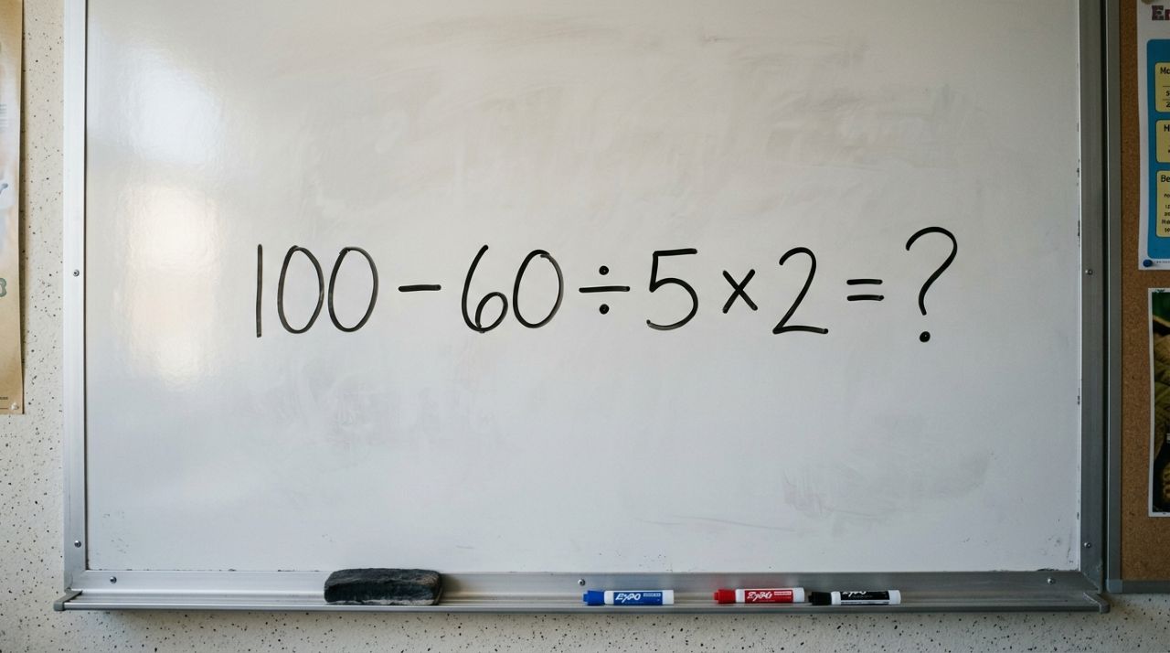 Coloque sua memória matemática à prova com este desafio de 30 segundos: 100 − 60 ÷ 5 × 2