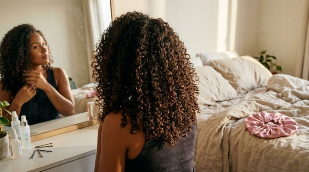 Usar uma touca de cetim antes de dormir: para que serve e por que ela ganhou espaço na rotina de mulheres com cabelos cacheados e crespos