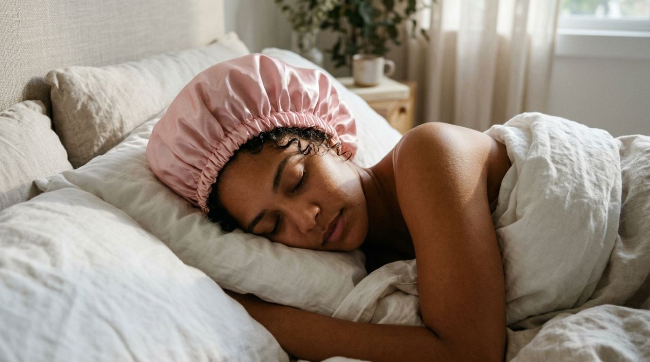 Usar uma touca de cetim antes de dormir: para que serve e por que ela ganhou espaço na rotina de mulheres com cabelos cacheados e crespos