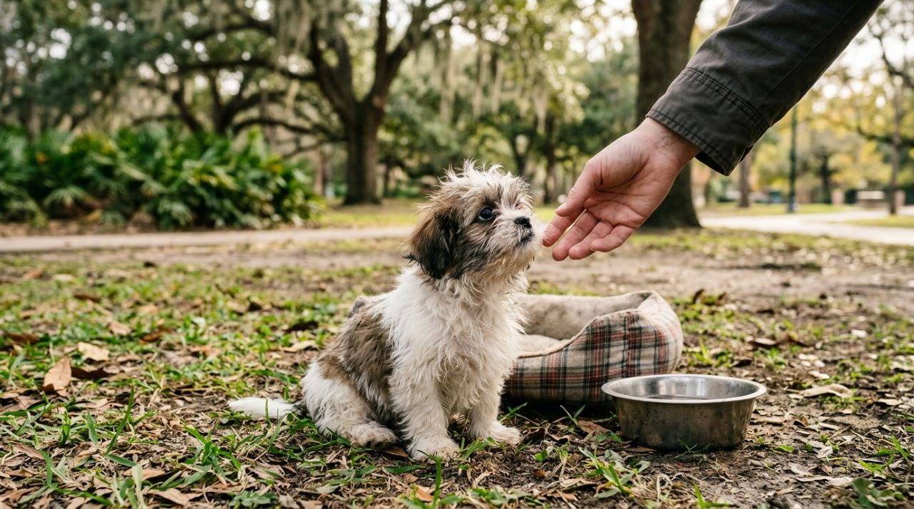 Shih-tzu é abandonado em parque com todos os seus pertences e tem reação emocionante ao perceber que finalmente está seguro