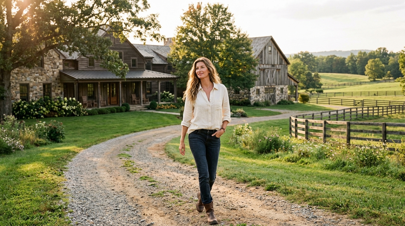 Aos 46 anos, Gisele Bündchen transformou fazenda de quase R$ 50 milhões nos EUA em refúgio da família; veja como é por dentro