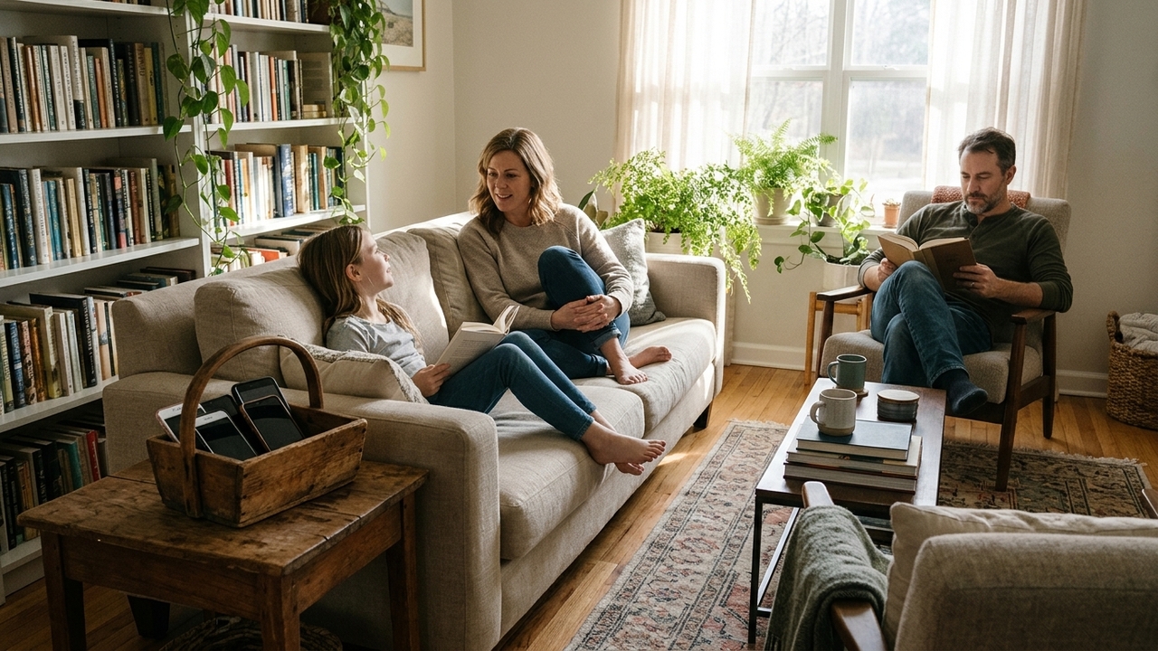 Criar zonas livres de telas dentro de casa: o hábito simples na sala e no quarto que desacelera a mente e reduz o estresse da família