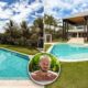 Retrato de Zé Felipe, mansão moderna, piscina, telão e jardim sob céu azul