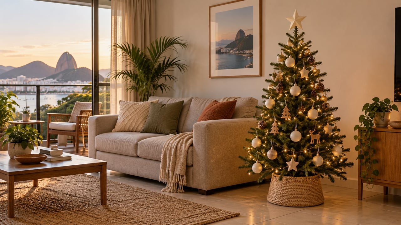 Luzes quentes, tons neutros e poucos adornos deixam a árvore de Natal visualmente mais leve