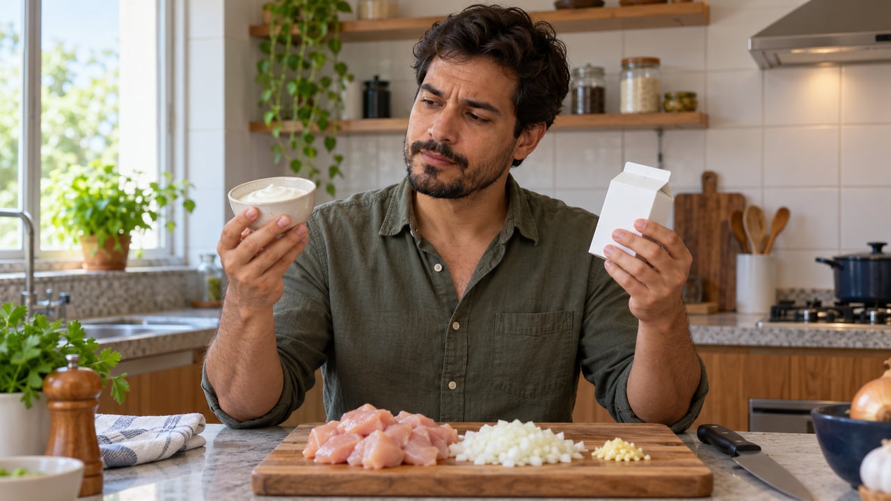 O creme de leite tem mais de quatro vezes as calorias e quase dez vezes a gordura do iogurte natural