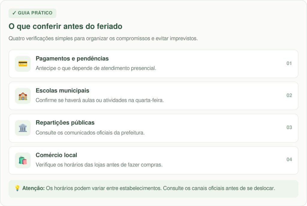 Autoridades confirmam feriado na quarta-feira, 21 de outubro, e bancos, escolas, repartições públicas e outros serviços podem ter funcionamento alterado