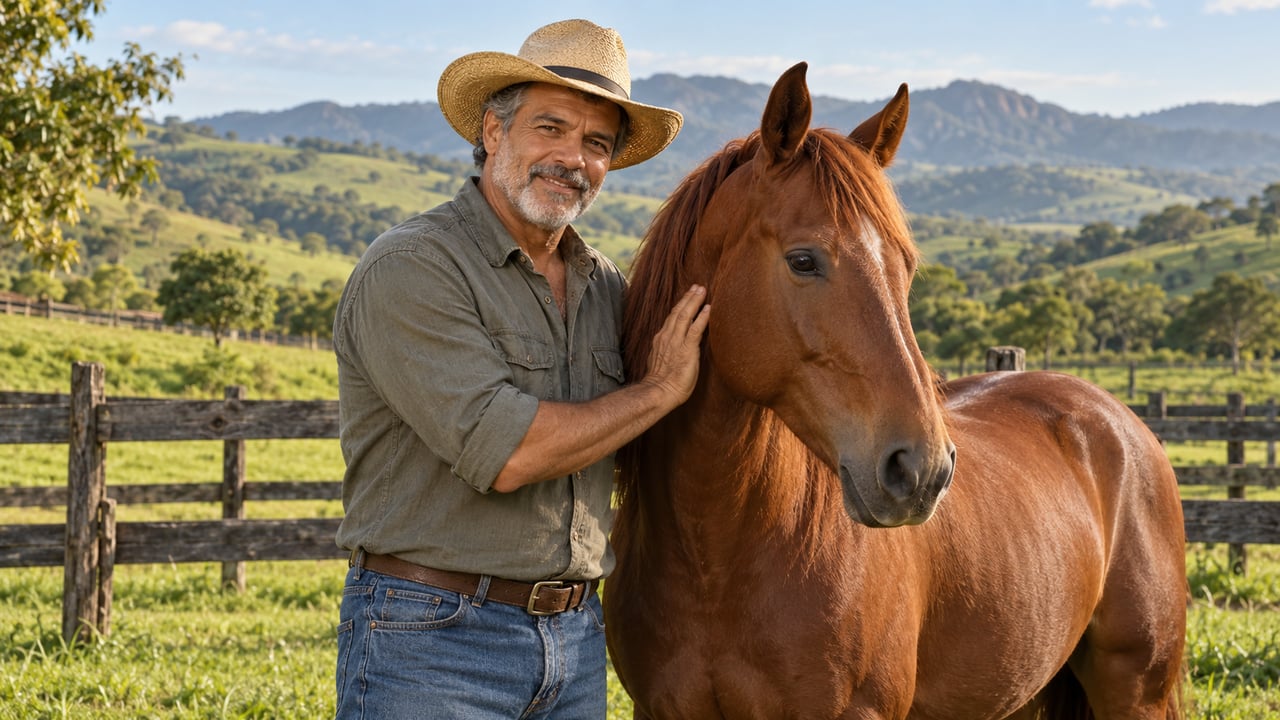 Maurício Mattar, de 62 anos, divide a rotina entre as novelas e a criação de cavalos de raça em Minas Gerais