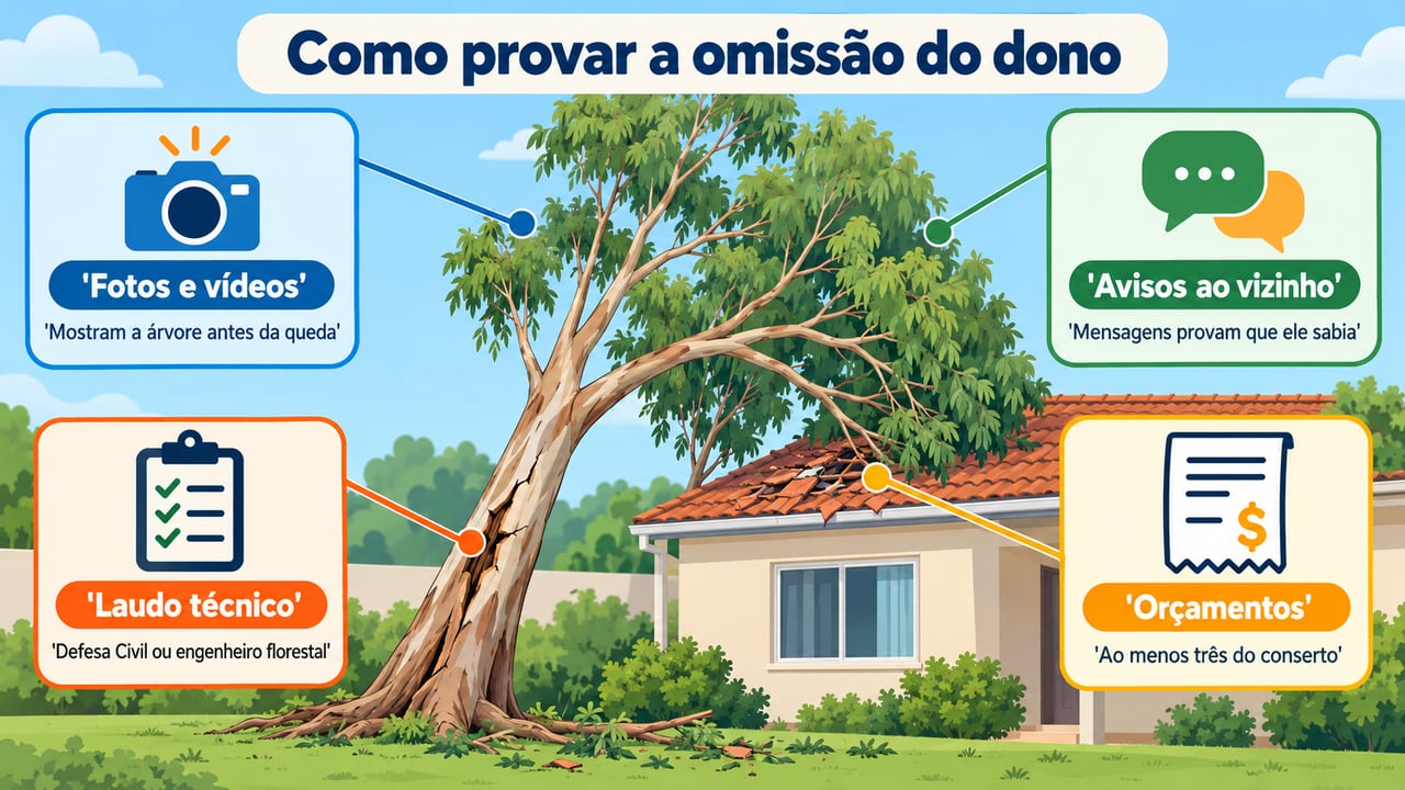 Fotos, mensagens, laudo e três orçamentos reúnem a prova de que o dono se omitiu antes da queda