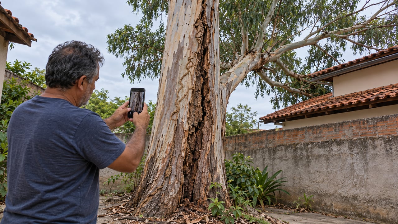 Fotos com data e avisos ao vizinho sobre rachaduras e cupins mostram que o risco da árvore era conhecido
