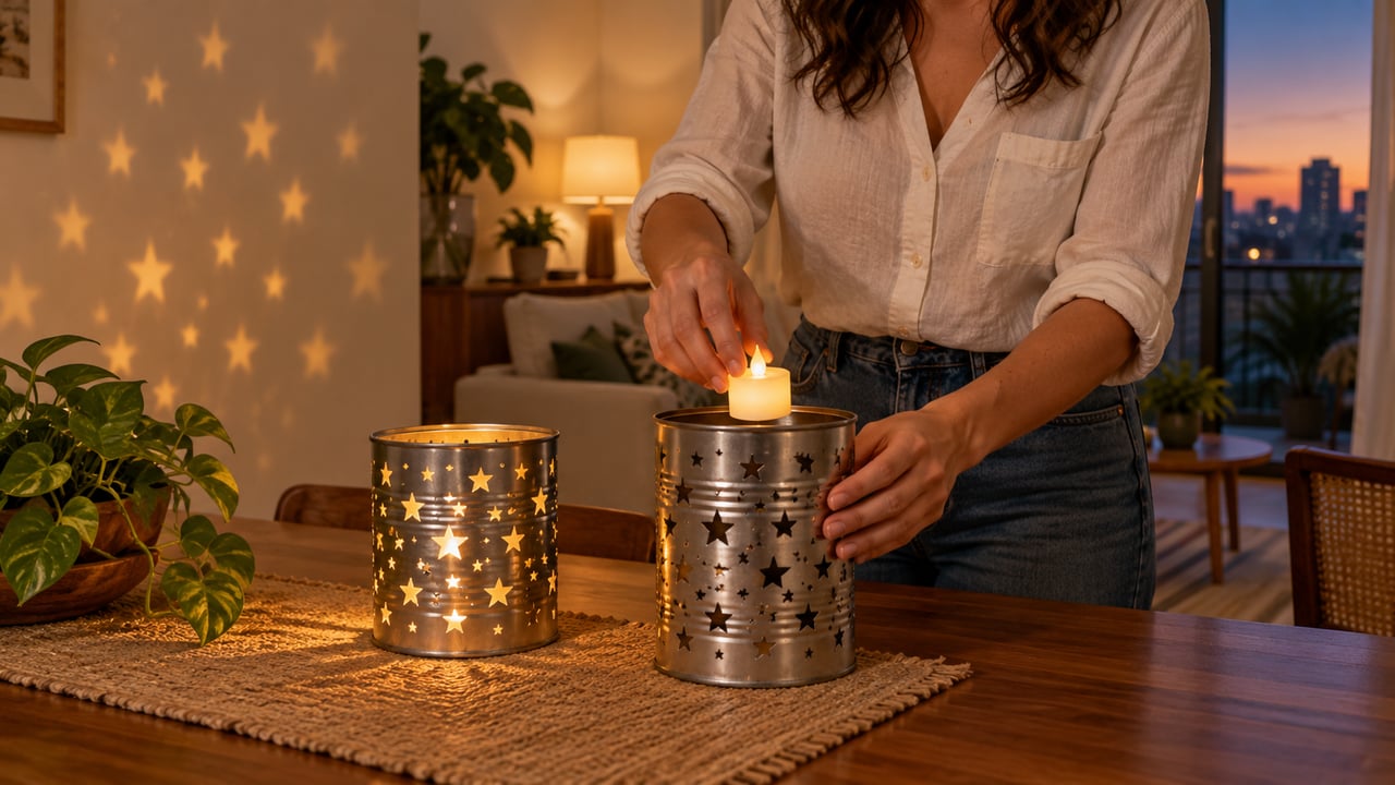 Vela de LED a pilha dispensa a chama e deixa a lanterna de lata mais segura dentro de casa
