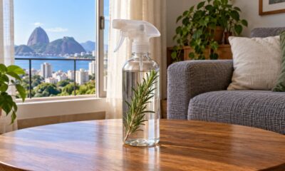O borrifo de alecrim perfuma cortinas e sofá por algumas horas, mas não substitui a limpeza