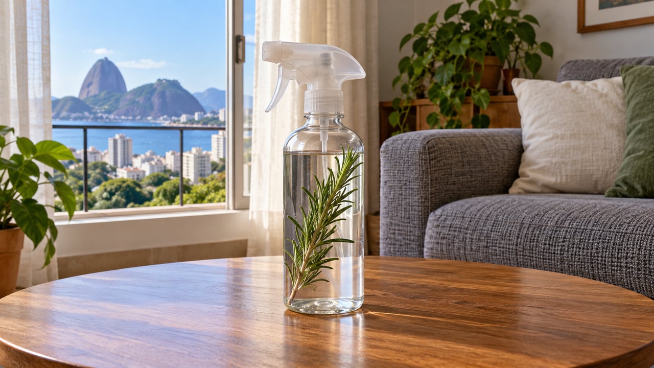 O borrifo de alecrim perfuma cortinas e sofá por algumas horas, mas não substitui a limpeza