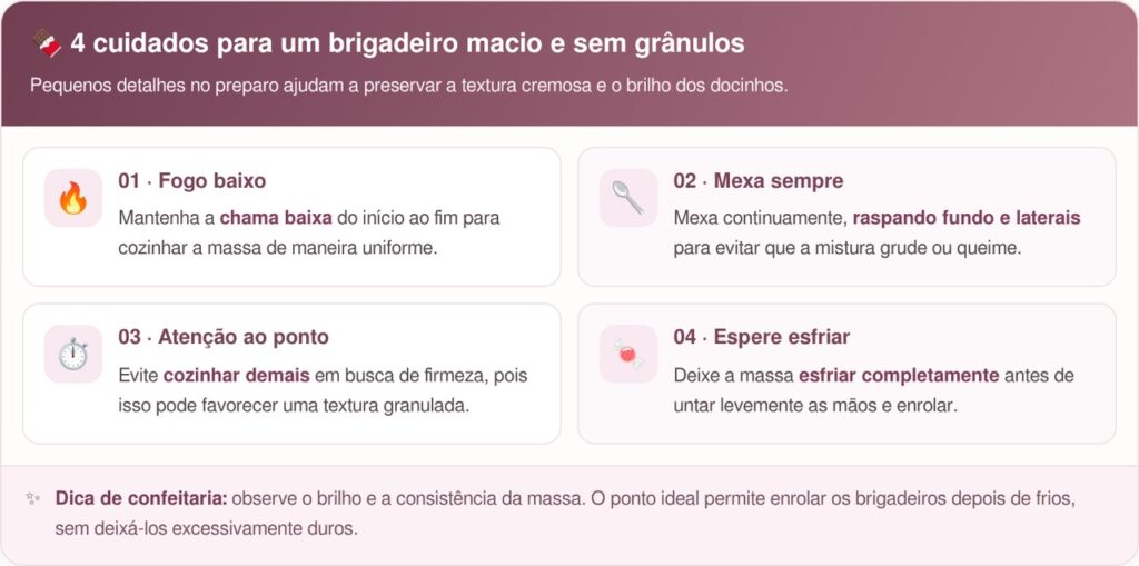 Cozinheiras concordam: para o brigadeiro de festa não açucarar, o segredo não é a panela, mas o momento certo de desligar o fogo