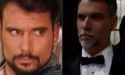 Split image: young Robert Kelker-Kelly with dark hair, older Robert Kelker-Kelly with gray beard, suit