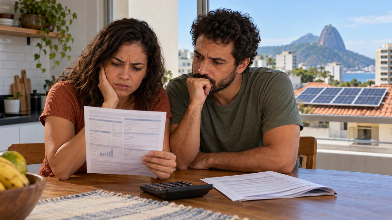 A economia do painel solar pode ficar abaixo da prometida porque a cobrança do Fio B sobe a cada ano, e as parcelas do financiamento continuam as mesmas