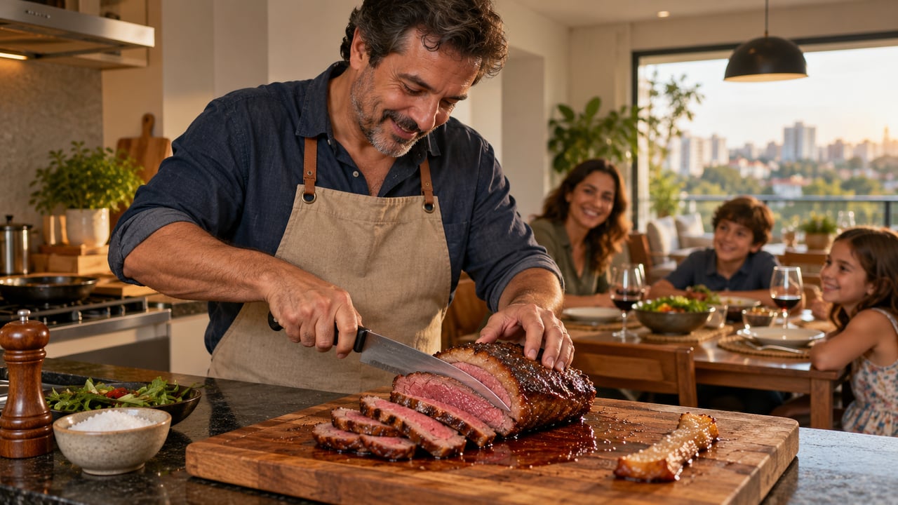 A gordura deve ser aparada só depois do descanso de 15 a 20 minutos, com a carne já pronta