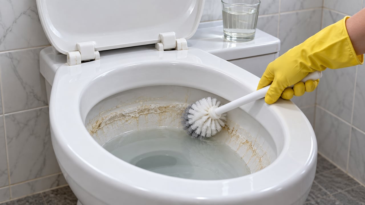 A água dura deixa minerais como cálcio e magnésio na louça, e manchas assim pedem ação ácida e escovação