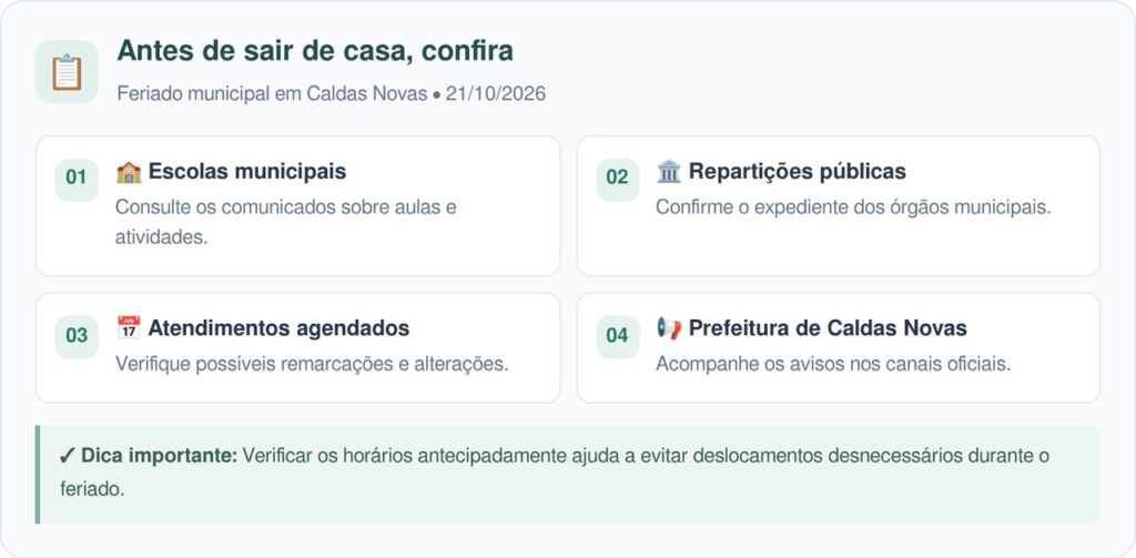 Feriado confirmado para quarta-feira, 21 de outubro, pode alterar o funcionamento de bancos, escolas e repartições públicas