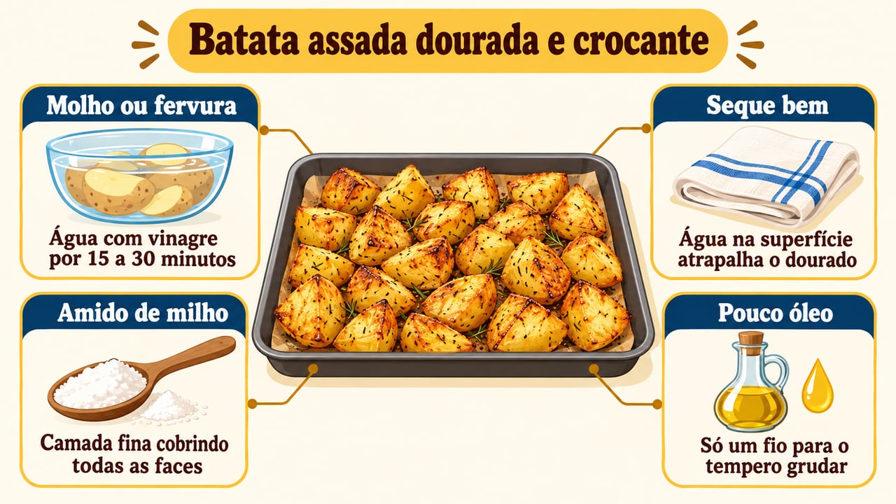 Batata seca, amido em camada fina e só um fio de óleo antes de ir ao forno