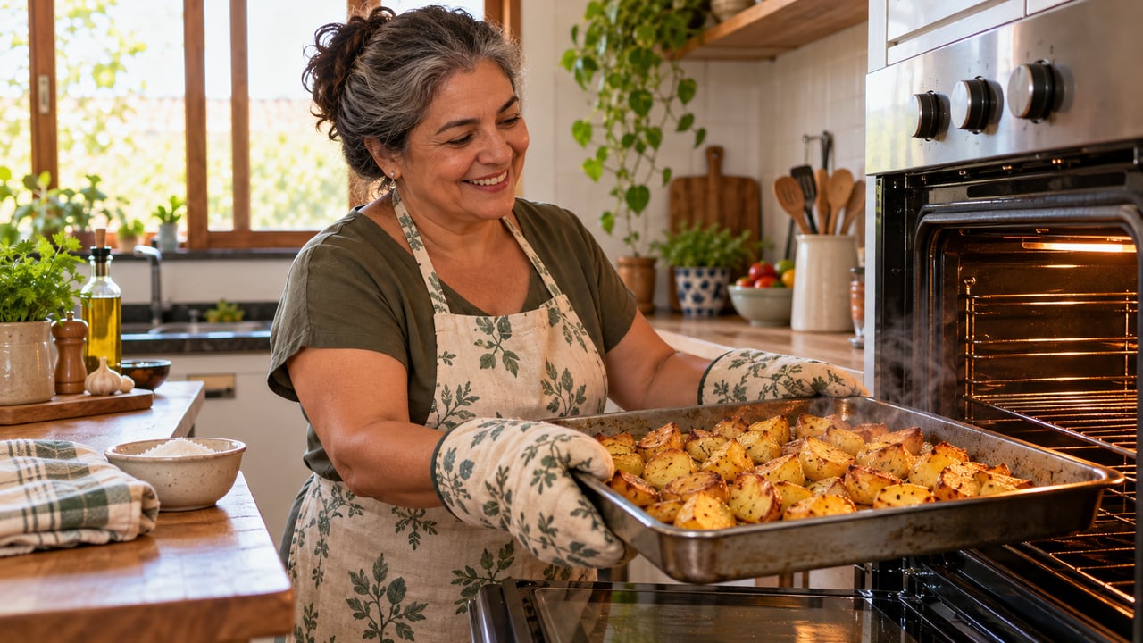Duas colheres de amido de milho e pouco óleo deixam a batata assada dourada e crocante