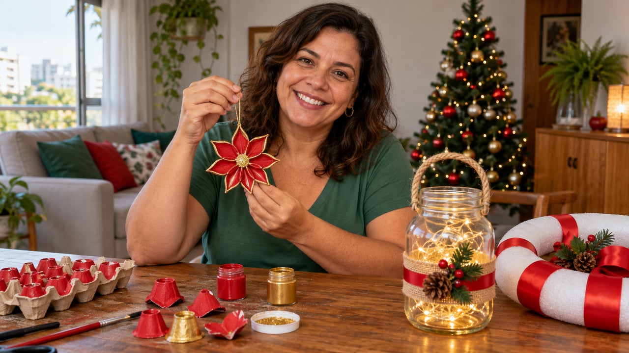 Caixa de ovos, pote de vidro e macarrão de piscina viram enfeites de Natal com cara de loja e custo baixo