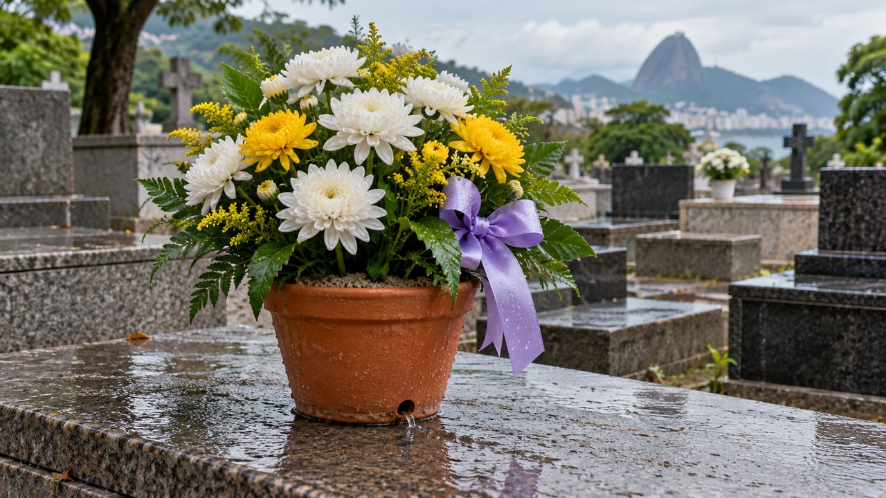 Vasos furados, sem pratos nem cachepôs, ajudam a evitar água parada no cemitério