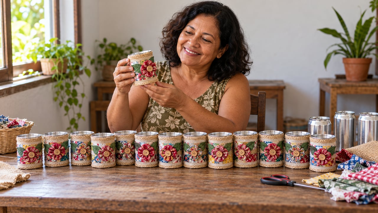 Peças simples, rápidas de fazer e com material reciclado fácil de juntar sustentam a produção de 30 unidades por dia
