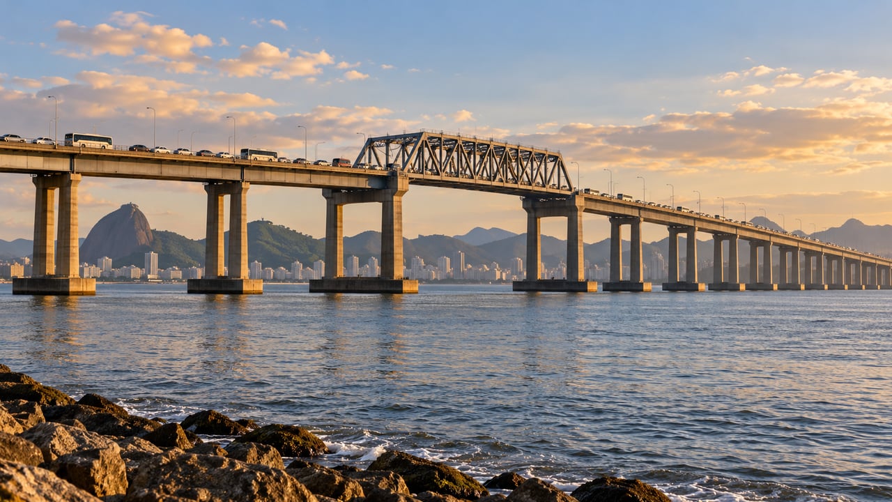 Inaugurada em 1974, a Ponte Rio-Niterói tem 13,29 km e já figurou entre as maiores do mundo