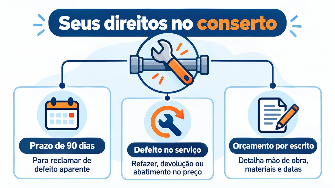 O Código de Defesa do Consumidor dá 90 dias para reclamar de defeito aparente e exige orçamento detalhado