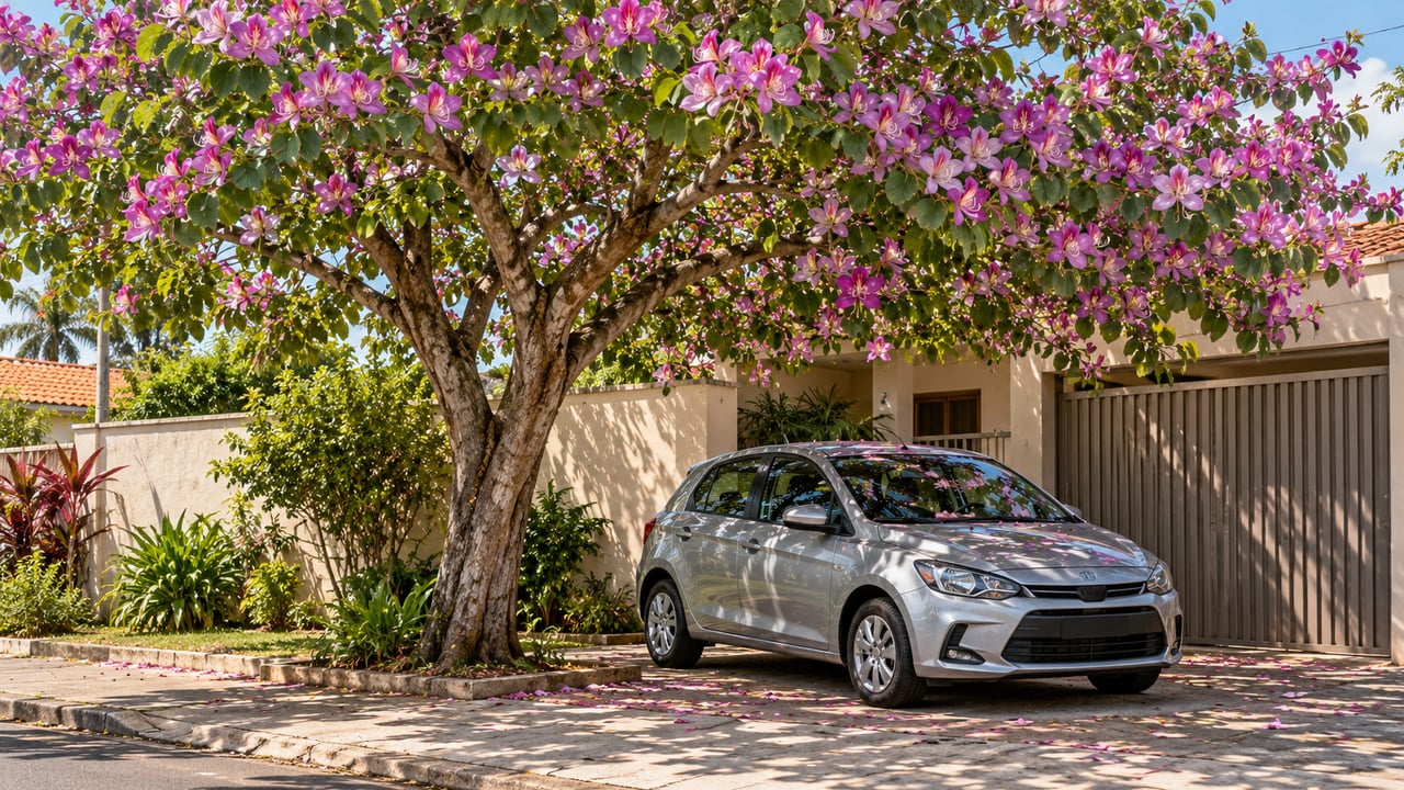 A pata-de-vaca une copa de sombra e flores rosadas e é indicada para o paisagismo urbano, mas perde folhas em parte do ano