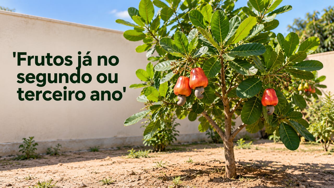 Os primeiros frutos do cajueiro-anão costumam surgir no segundo ou no terceiro ano após o plantio
