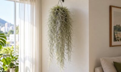 A Tillandsia, grupo da barba-de-velho, vive pendurada sem terra e sem vaso, o que combina com apartamentos pequenos