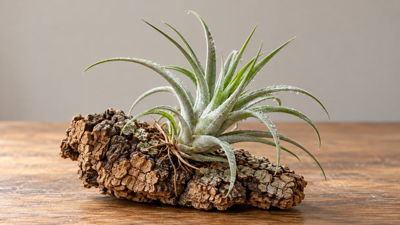 As folhas absorvem água e nutrientes do ar pelas escamas chamadas tricomas, e as raízes só servem para prender a planta