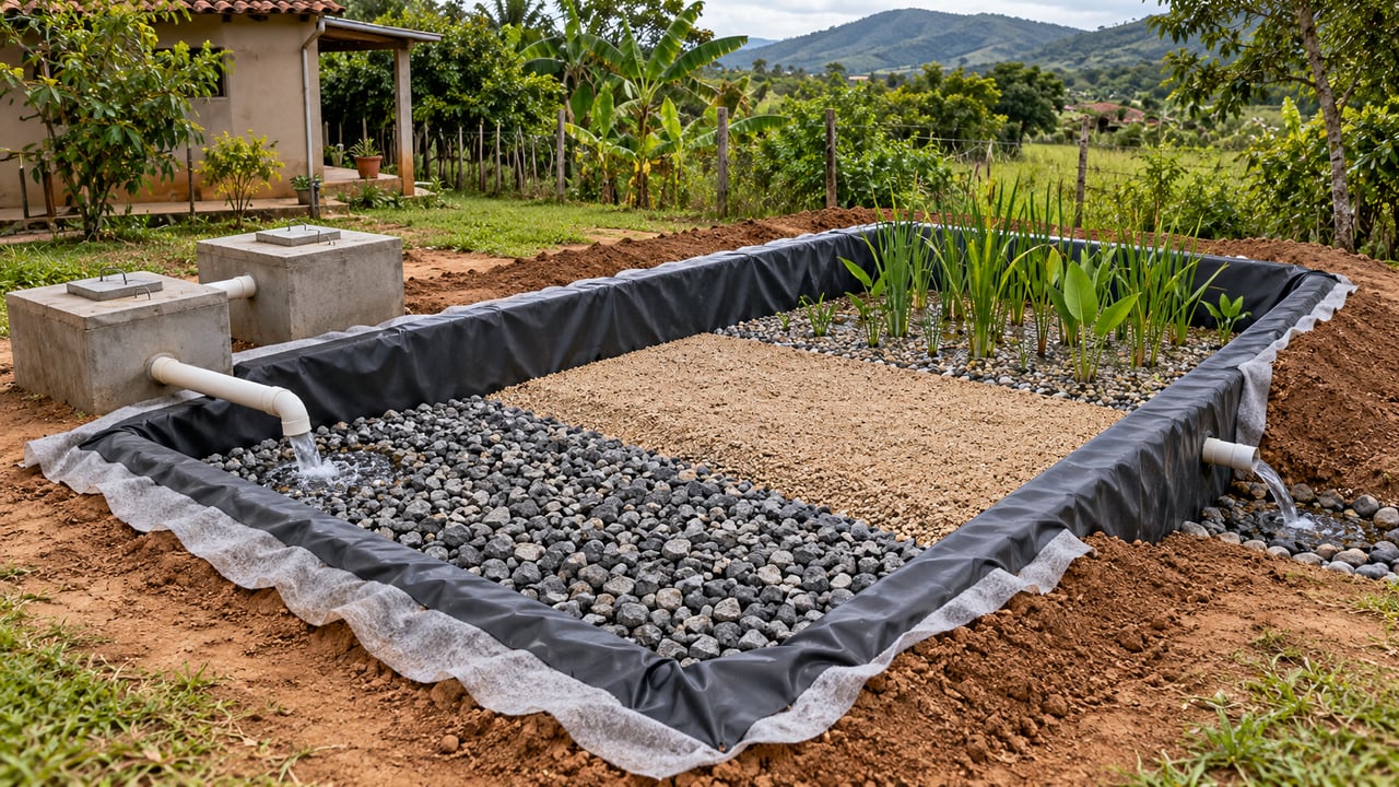 O jardim exige pré-tratamento, impermeabilização e um leito de brita e areia grossa