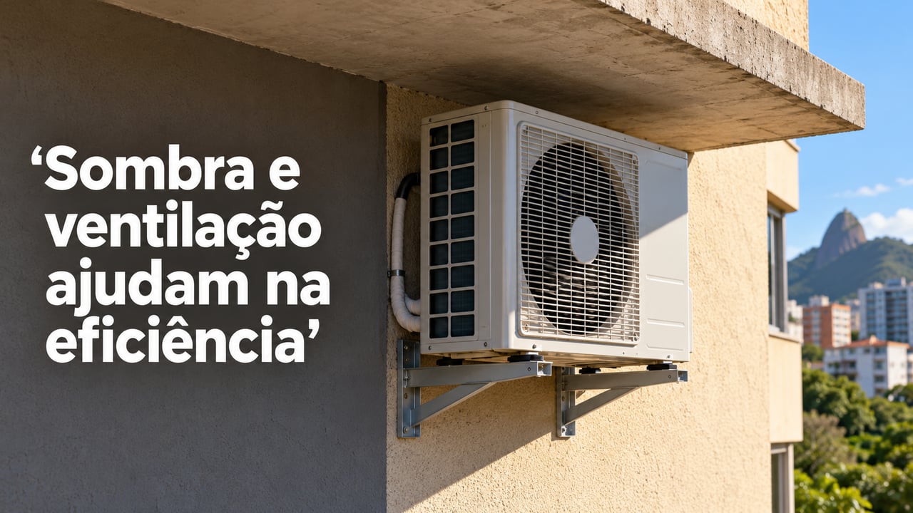 A condensadora deve ficar protegida do sol direto e com as saídas de ar desobstruídas
