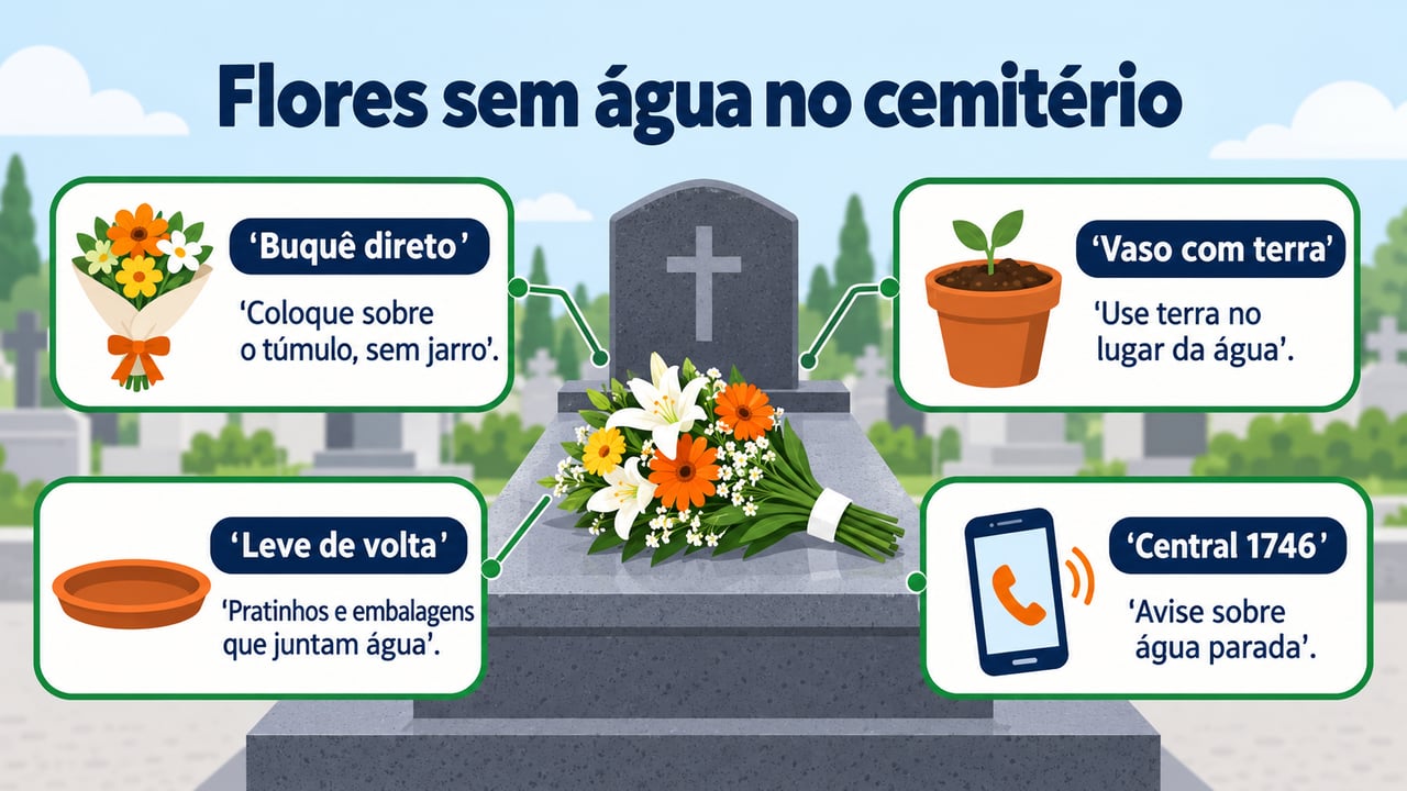 Flores naturais são aceitas, desde que fiquem sem água: prefira o buquê direto no túmulo ou vasos com terra