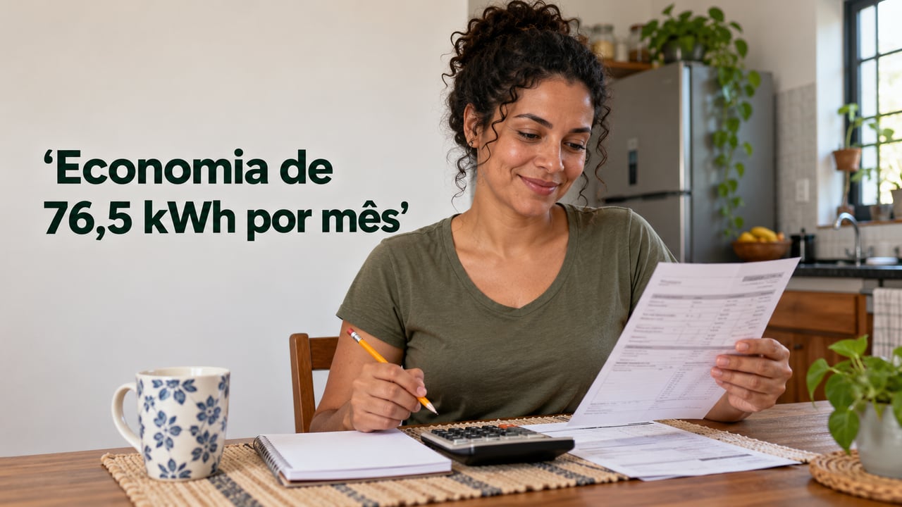 Com o kWh a R$ 0,90, os 76,5 kWh poupados por mês valem cerca de R$ 69 na fatura