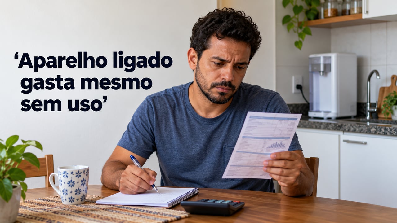 O purificador consome energia mesmo quando ninguém enche o copo, porque mantém a água gelada em espera