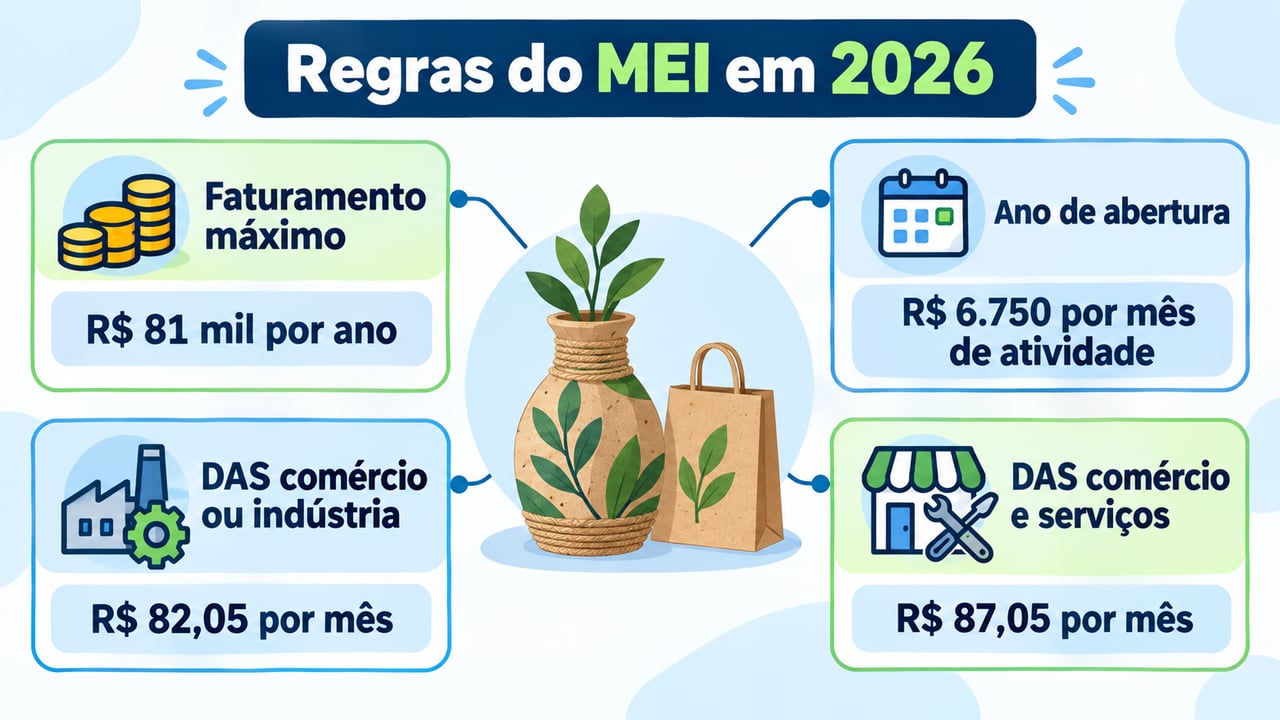 O MEI pode faturar até R$ 81 mil por ano e paga entre R$ 82,05 e R$ 87,05 por mês
