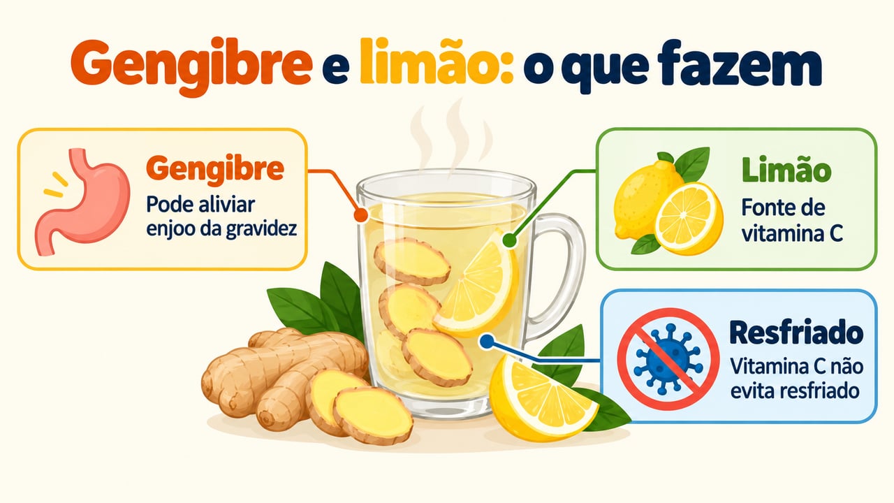 O gengibre pode ajudar no enjoo da gravidez, e o limão traz vitamina C, que não evita resfriado