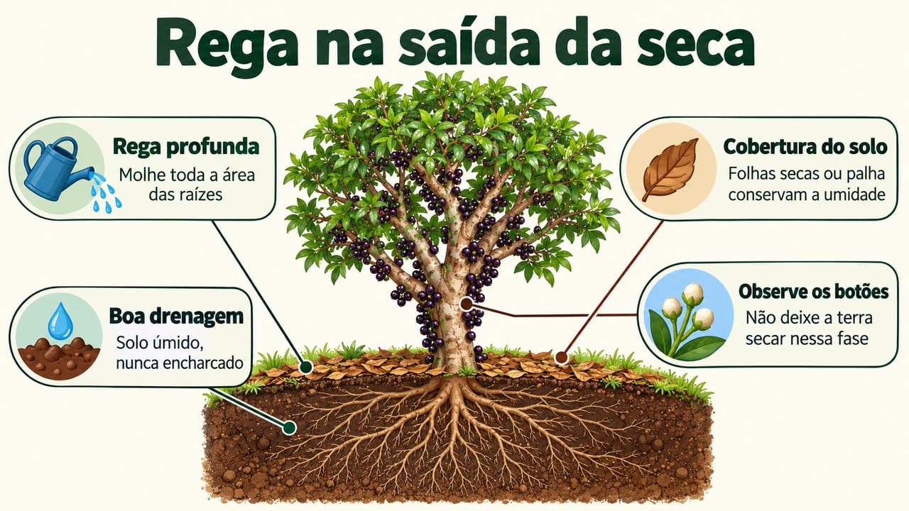 A rega no fim da seca ajuda a sustentar flores e frutos, mas não induz a floração sozinha