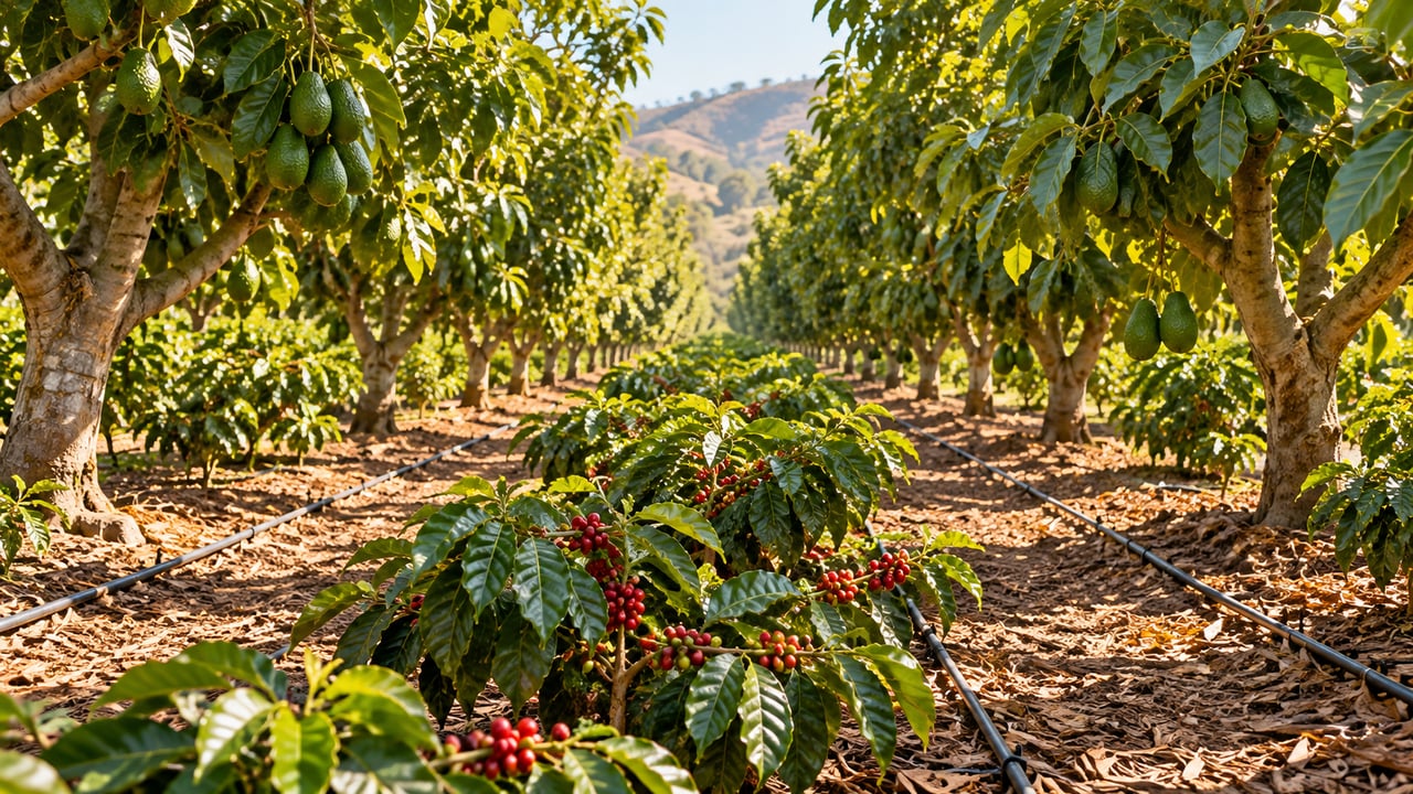 Café plantado entre os abacateiros aproveita melhor água, nutrientes e espaço, e o NCAT aponta menos pragas