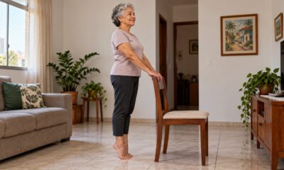 Dez elevações de panturrilha lentas e controladas indicam boa força de tornozelo e equilíbrio depois dos 60 anos