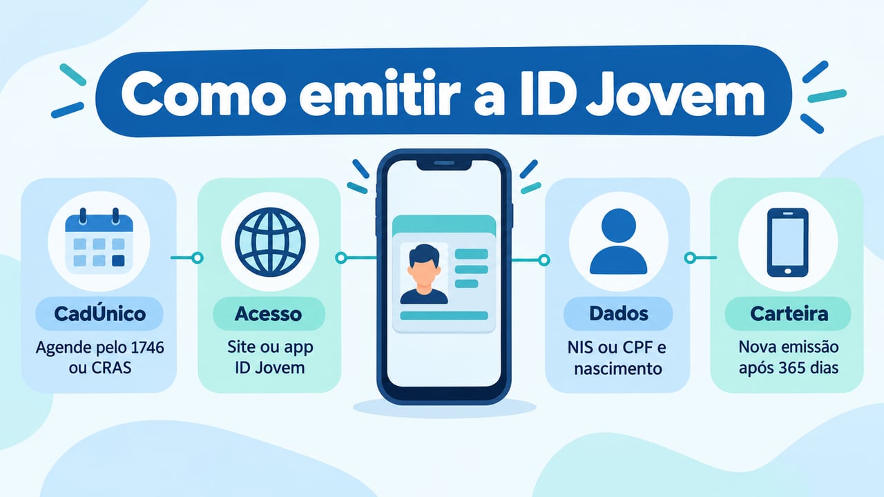Com o CadÚnico em dia, a ID Jovem é emitida pela internet, sem custo, e vale por 365 dias