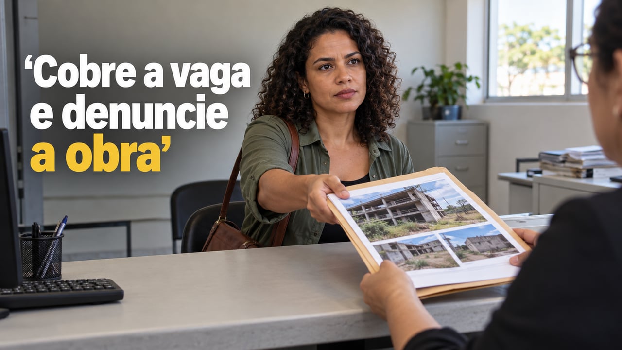 A família pode cobrar a vaga na Justiça e denunciar a obra parada ao Ministério Público
