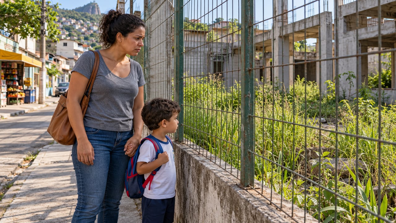 Obra de creche abandonada deixa famílias sem vaga perto de casa e obriga crianças a percorrer longas distâncias