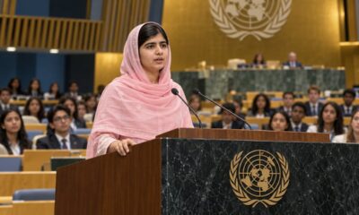 Malala falou na ONU em 12 de julho de 2013, aos 16 anos, e pediu educação em primeiro lugar