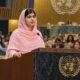 Malala falou na ONU em 12 de julho de 2013, aos 16 anos, e pediu educação em primeiro lugar