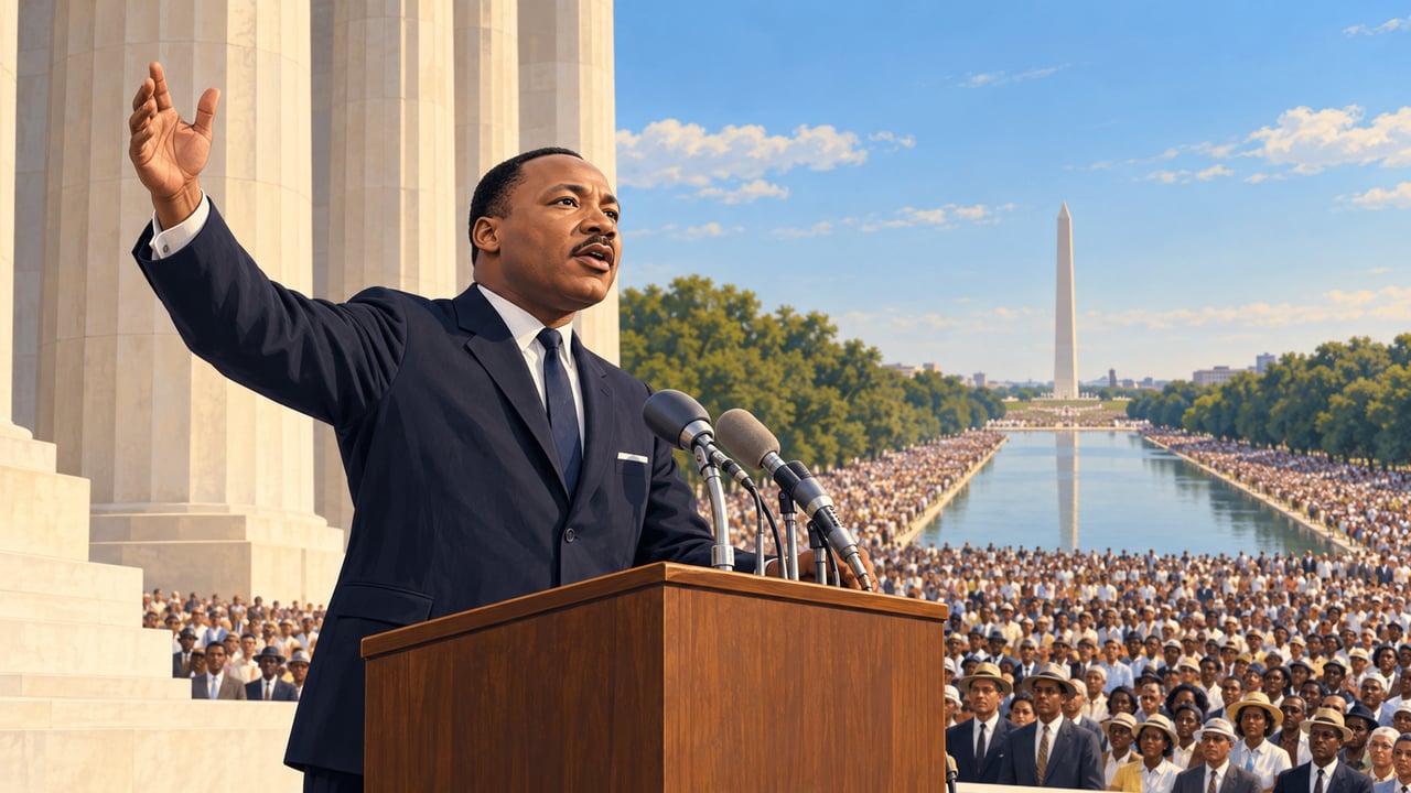 Em 28 de agosto de 1963, mais de 200 mil pessoas ouviram King no Lincoln Memorial cobrar a promessa de igualdade aos cidadãos negros